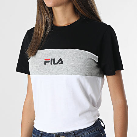 Fila - Tee Shirt Femme Tricolore Anokia Blocked 688488 Noir Blanc Gris Chiné