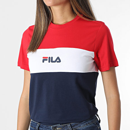 Fila - Tee Shirt Femme Tricolore Anokia Blocked 688488 Rouge Blanc Bleu Marine