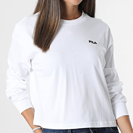Fila - Tee Shirt Crop Femme A Manches Longues Demanda 689012 Blanc Argenté