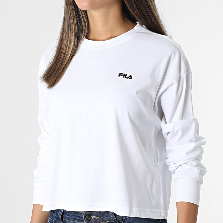 Fila - Tee Shirt Crop Femme A Manches Longues Demanda 689012 Blanc Argenté