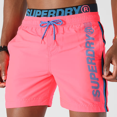 Superdry - Short De Bain A Bandes State Volley M3010010A Rose Fluo
