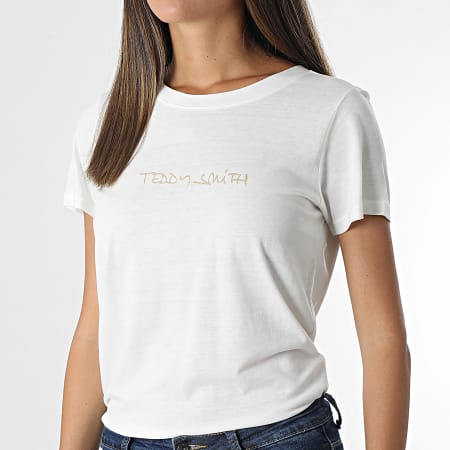 Teddy Smith - Tee Shirt Femme Ticia 2 Blanc Doré