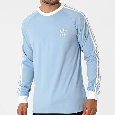 Adidas Originals - Tee Shirt Manches Longues A Bandes 3 Stripes H37777 Bleu Clair
