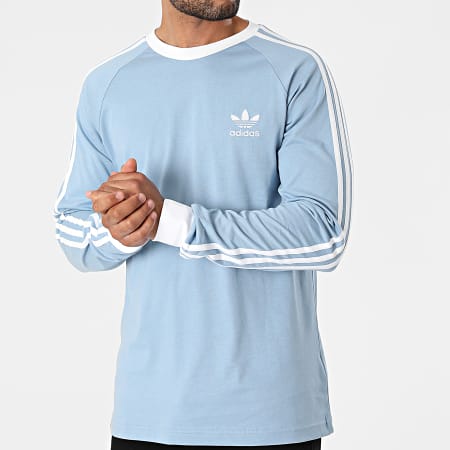 Adidas Originals - Tee Shirt Manches Longues A Bandes 3 Stripes H37777 Bleu Clair