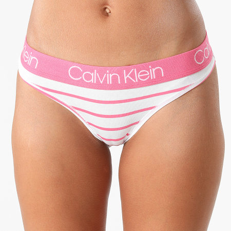 Calvin Klein - String Femme A Rayures QD3751E Blanc Rose