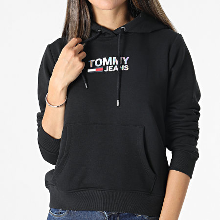 Tommy Jeans - Sweat Capuche Femme Slim Metal Corp Logo 9247 Noir Irisé