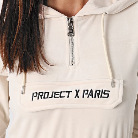 Project X Paris - Sweat Capuche Crop Femme F192045 Beige