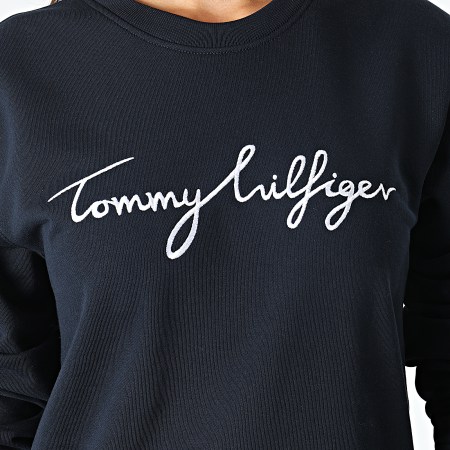 Tommy Hilfiger - Sudadera de cuello redondo con estampado regular para mujer 0659 azul marino