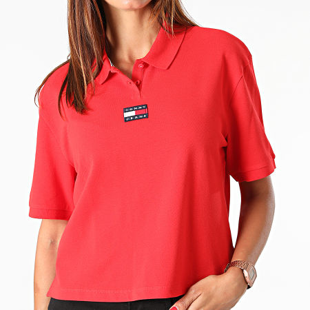Tommy Jeans - Polo Manches Courtes Crop Femme Center Badge 0347 Rouge