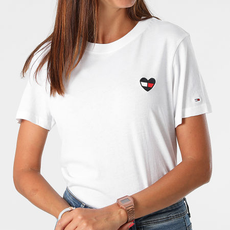 Tommy Jeans - Tee Shirt Femme Homespun Heart 0418 Blanc