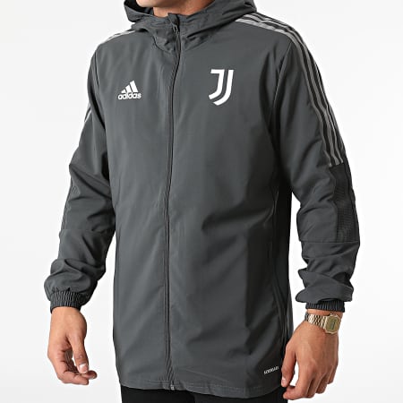 Adidas Sportswear - Veste Zippée Capuche A Bandes Juventus GR2968 Gris Anthracite