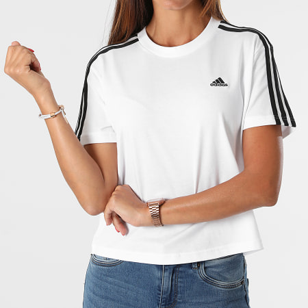 Adidas Performance - Camiseta Mujer Con Rayas GL0778 Blanco