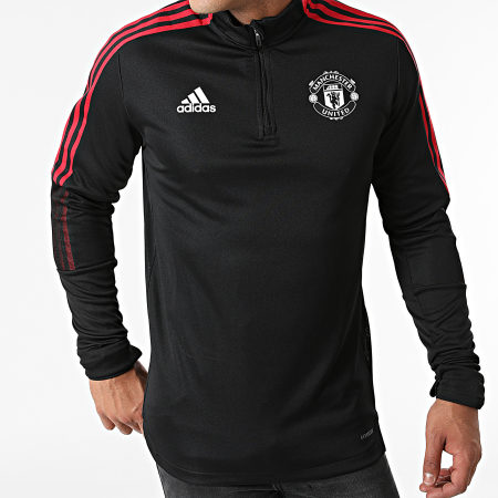 Adidas Sportswear - Sweat Col Zippé A Bandes Manchester United GR3812 Noir Rouge