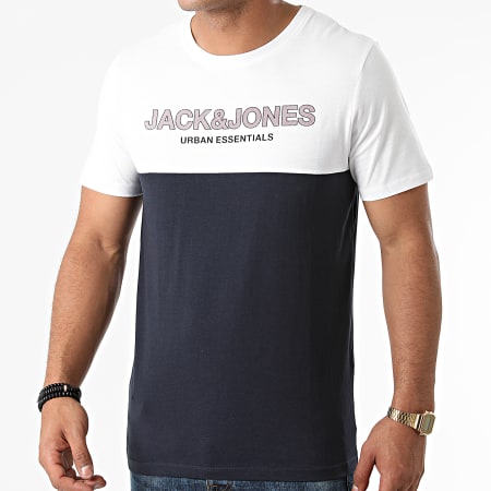 Jack And Jones - Tee Shirt Urban Blocking Bleu Marine Blanc