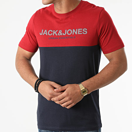 Jack And Jones - Tee Shirt Urban Blocking Bleu Marine Rouge