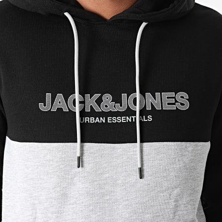 Jack And Jones - Sudadera con capucha Urban Blocking negro gris jaspeado