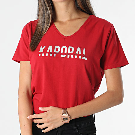 Kaporal Tee Shirt Femme Col V Dolfi Rouge Argent