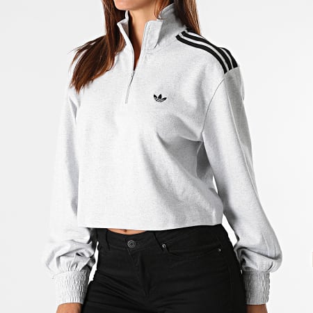 Adidas Originals - Sweat Col Zippé Femme H17960 Gris Chiné