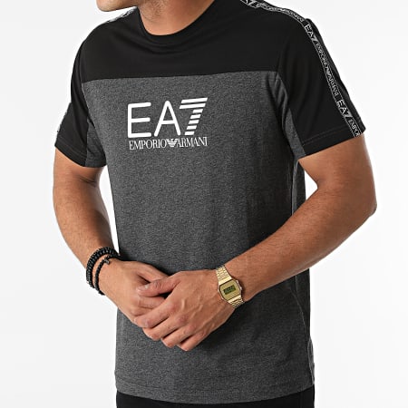 EA7 Emporio Armani - Tee Shirt A Bandes 6KPT10-PJ7CZ Gris Anthracite Chiné Noir