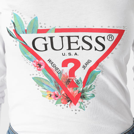 Guess - Tee Shirt Manches Longues Femme W1YI97-JA911 Blanc