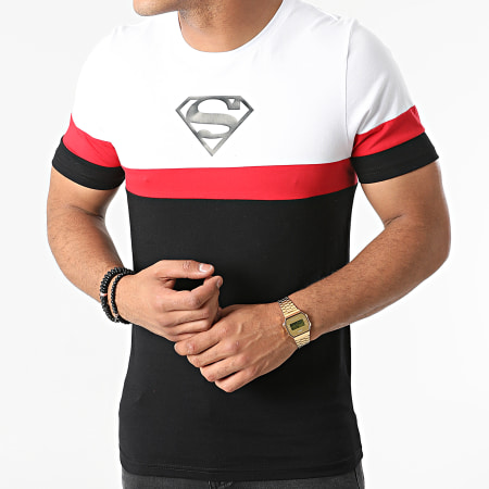 Superman - Tee Shirt Superman Logo Tricolore Noir Blanc Rouge
