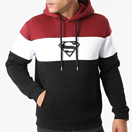 DC Comics - Felpa con cappuccio Superman Logo Tricolore Nero Bordeaux Bianco