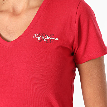 Pepe Jeans - Tee Shirt Femme Col V PL504820 Rouge
