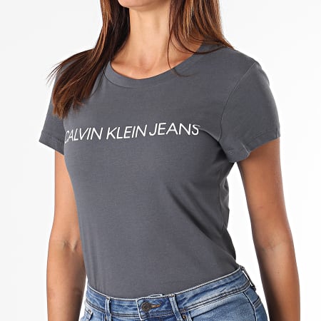 Calvin Klein - Set di 2 magliette da donna con logo istituzionale 6466 nero grigio carbone