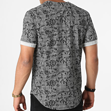 Frilivin - Tee Shirt Oversize Carreaux Et Floral 15210 Noir Gris