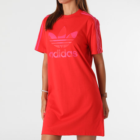 Adidas Originals - Robe Tee Shirt Femme A Bandes H20486 Rouge Rose