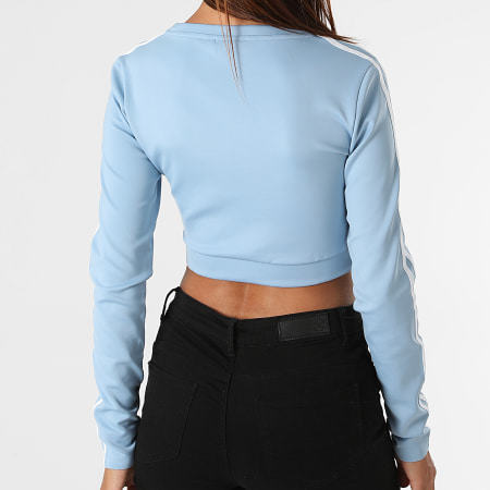 Adidas Originals - Tee Shirt  Manches Longues Crop Femme A Bandes H37766 Bleu Ciel