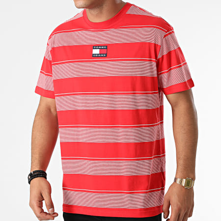 Tommy Jeans - Tee Shirt A Rayures Tommy Badge Stripe 1443 Rouge