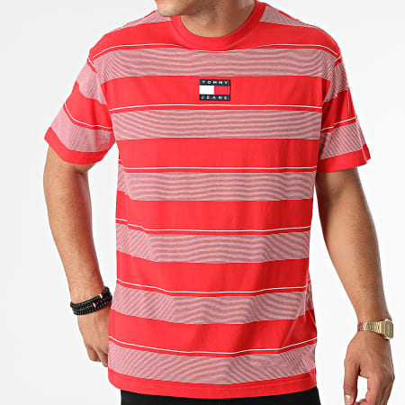 Tommy Jeans - Tee Shirt A Rayures Tommy Badge Stripe 1443 Rouge
