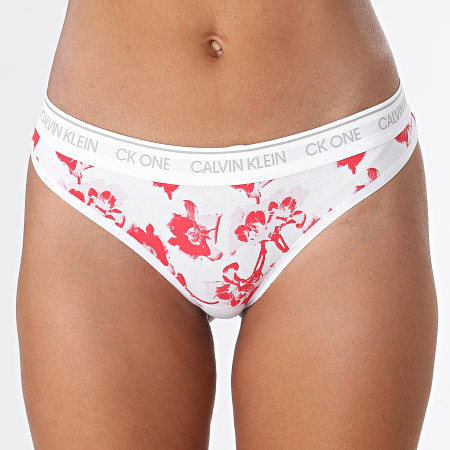Calvin Klein - String Femme Floral QF5733E Blanc Rouge
