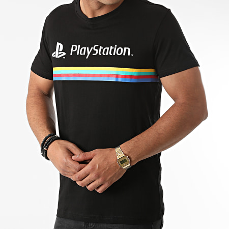 Playstation - Camiseta con logotipo de rayas de color Negro