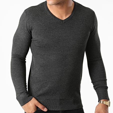 KZR - Pull Col V LD-69007 Gris Anthracite Chiné