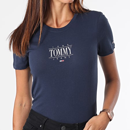 Tommy Jeans - Tee Shirt Femme Skinny Essential Logo 1239 Bleu Marine