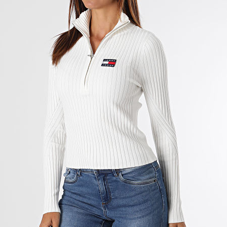 Tommy Jeans - Pull Col Zippé Femme 1619 Blanc Cassé