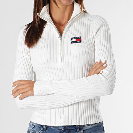 Tommy Jeans - Pull Col Zippé Femme 1619 Blanc Cassé