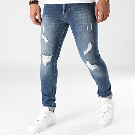 LBO - 1865 Jeans slim fit in denim blu con strappi