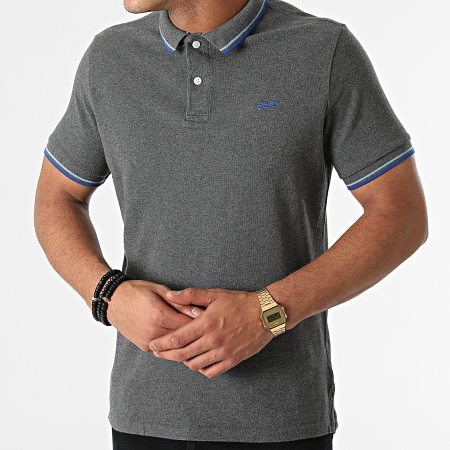 Superdry - Polo Manches Courtes Tipped M1110253A Gris Anthracite Chiné