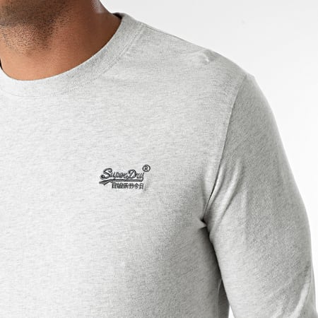 Superdry - Camiseta de manga larga con bordado de logotipo vintage M6010550A gris claro jaspeado