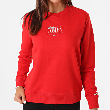 Tommy Jeans - Sudadera Regular Essential Logo 1046 Mujer Cuello Redondo Rojo