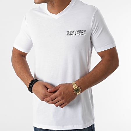 Armani Exchange - Camiseta con cuello en V 6KZTGX-ZJBVZ Blanco