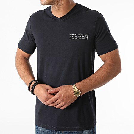 Armani Exchange - Camiseta con cuello en V 6KZTGX-ZJBVZ Azul marino