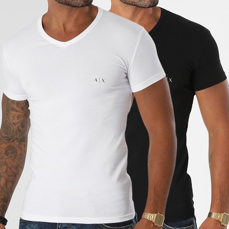 Armani Exchange - Set di 2 magliette con scollo a V 956004-CC282 Nero Bianco