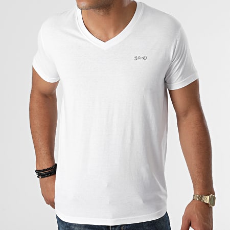 Schott NYC - Camiseta Cuello V Cuello V Blanco