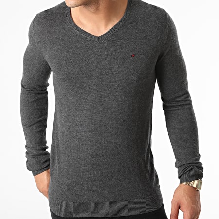 Teddy Smith - Pull Col V Piko Gris Anthracite Chiné