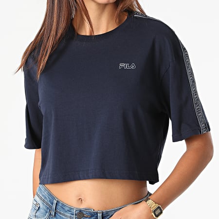 Fila - Tee Shirt Crop Femme A Bandes Mari 683477 Bleu Marine