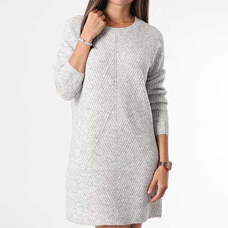 Only - Robe Pull Femme Manches Longues Carol Gris Chiné